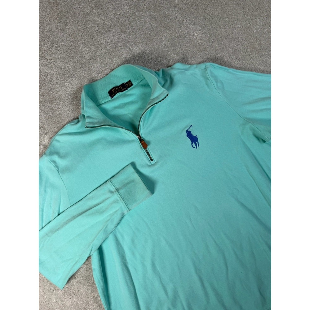 Polo Ralph Lauren 1/4 Zip Pullover Mens Medium Seafoam Mint Green Big Pony Logo